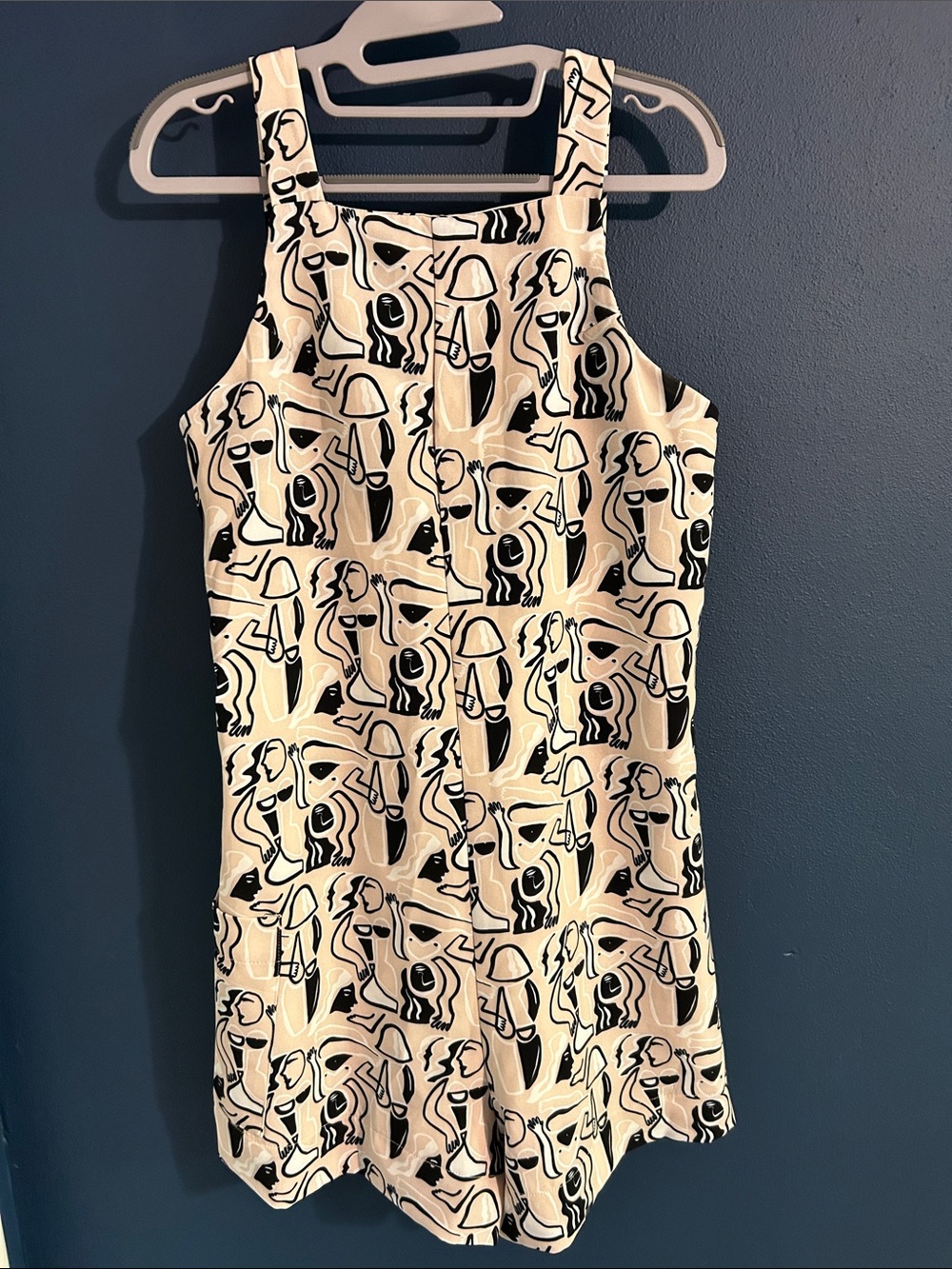 Dazey LA Abstract Print Sleeveless Romper in Cream and Black